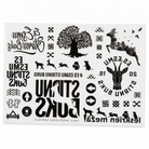 Card with black and white designs on a colorful background